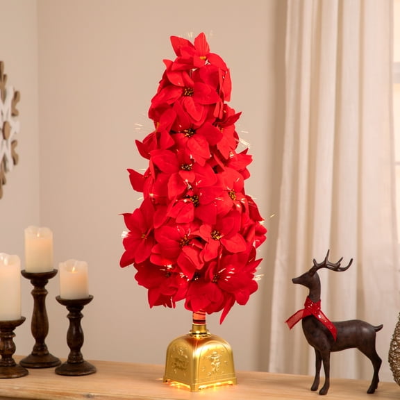 Pre-Lit Fiber Optic Color Changing Red Poinsettia Christmas Tree - 3'