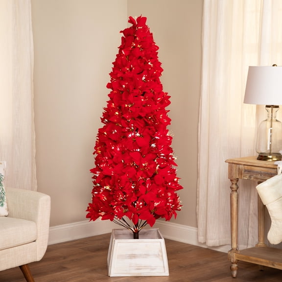 Pre-Lit Fiber Optic Color Changing Red Poinsettia Christmas Tree - 6'