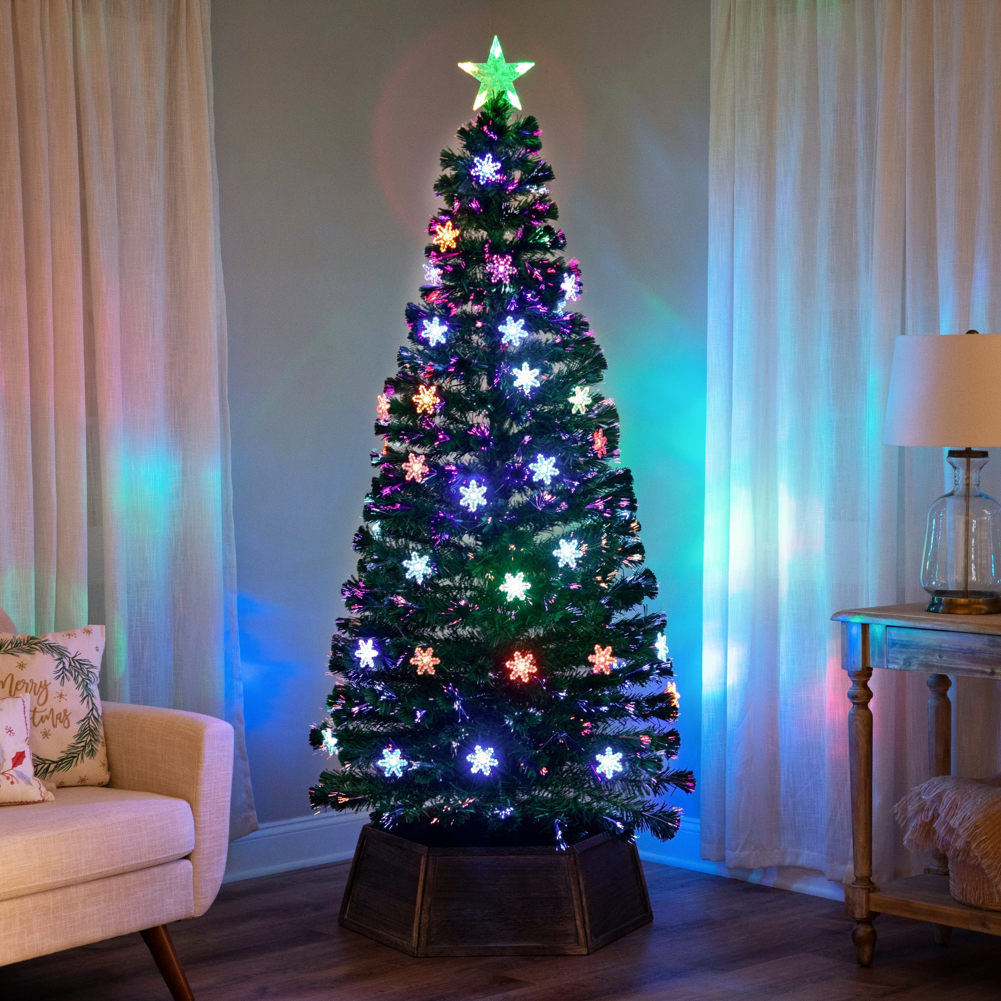 Pre-Lit Fiber Optic Snowflake Artificial Christmas Tree - 7' - Multi LED Lights