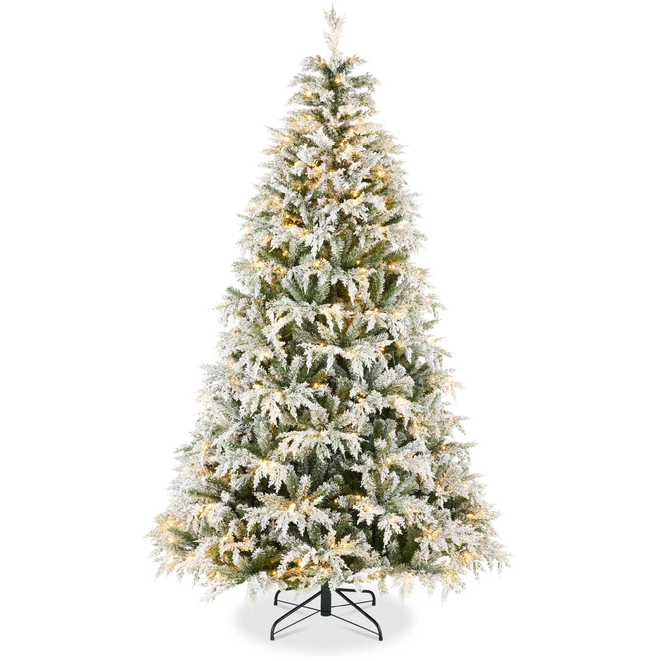 Pre-Lit Flocked Cedar Cypress Christmas Tree w/Twinkling Lights, 7.5ft Artificial Holiday Decor, White & Multicolored LEDs - Walmart.com