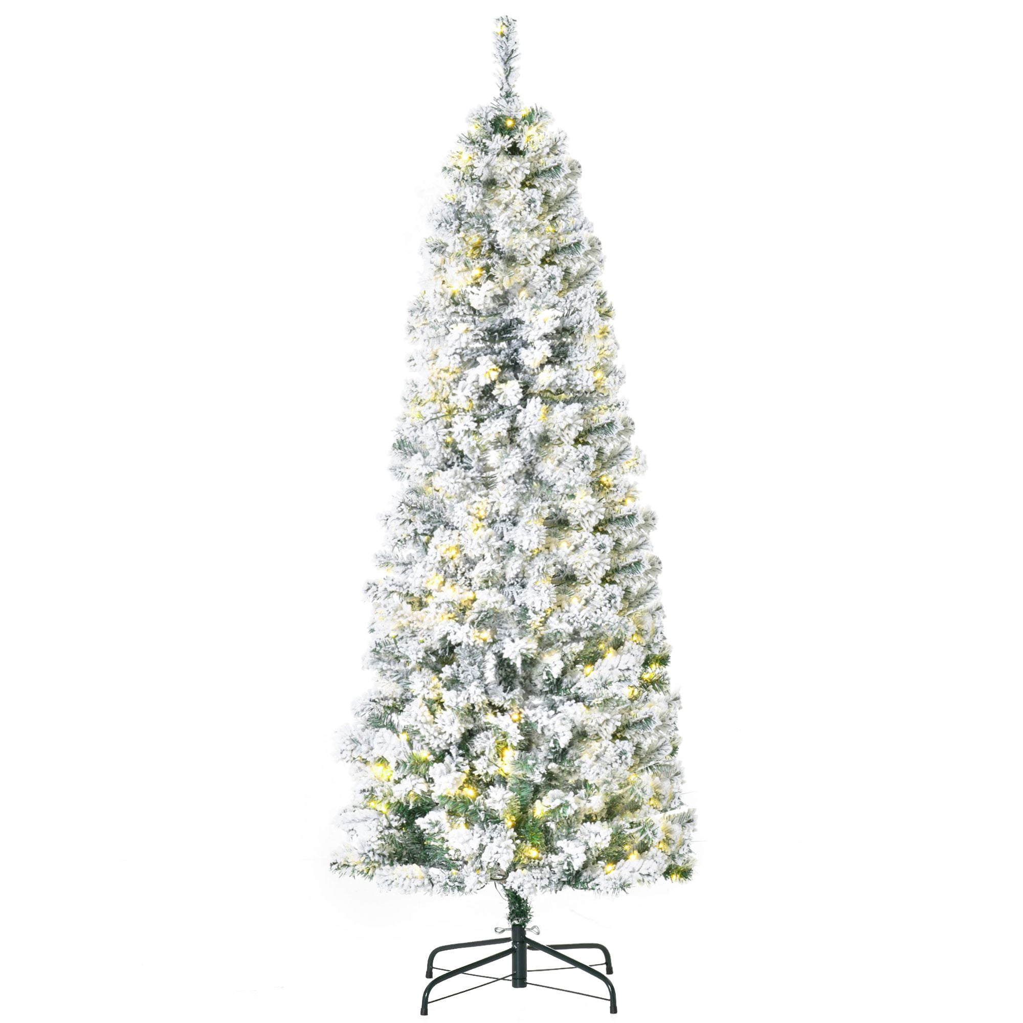 Pre-Lit Flocked Christmas Tree, 6 ft Artificial Tree with 250 Warm White LED Lights and 462 Branch Tips, PVC and Steel, Indoor Holiday Decor