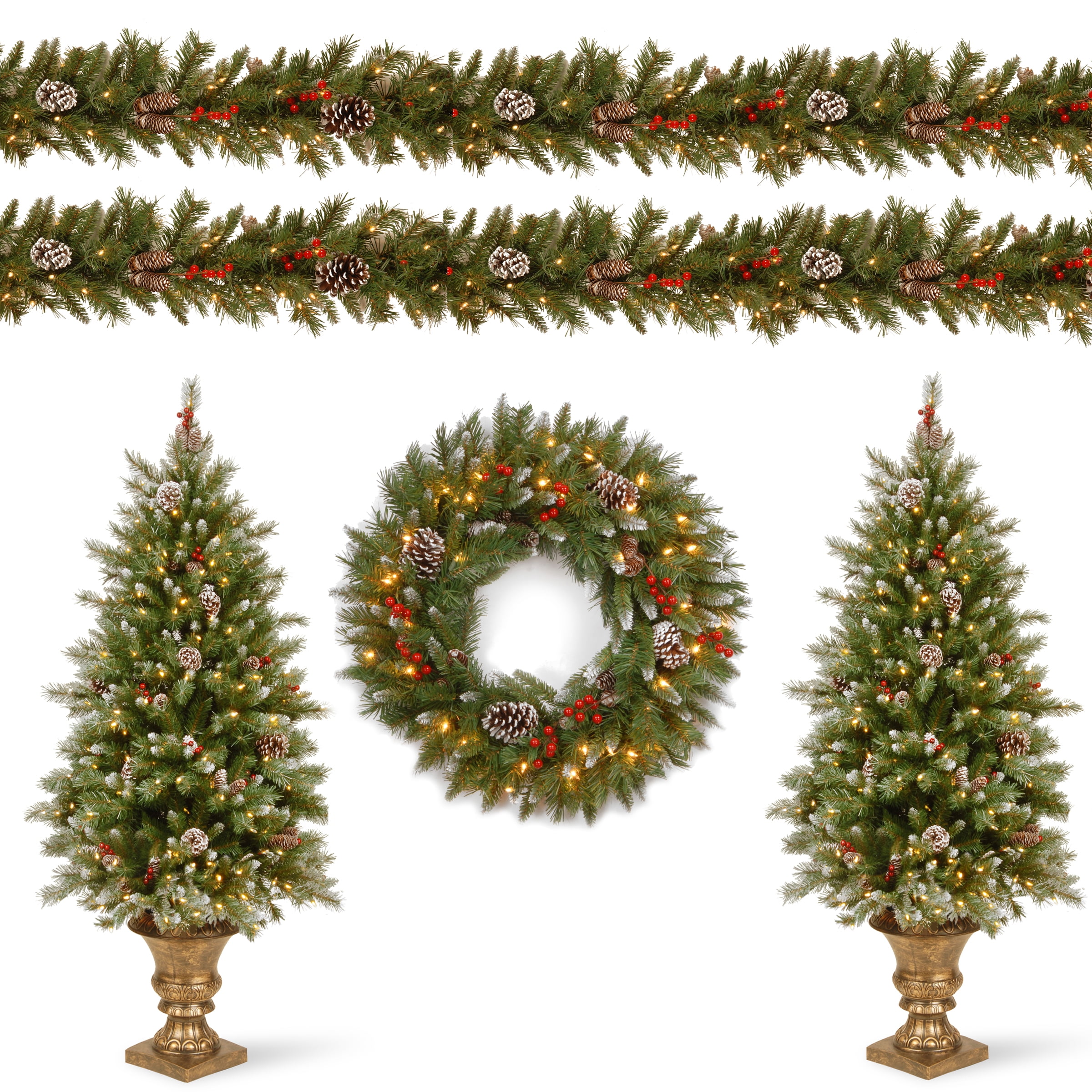 Pre-Lit Frosted Pine Cone Christmas Decor Set with Lights