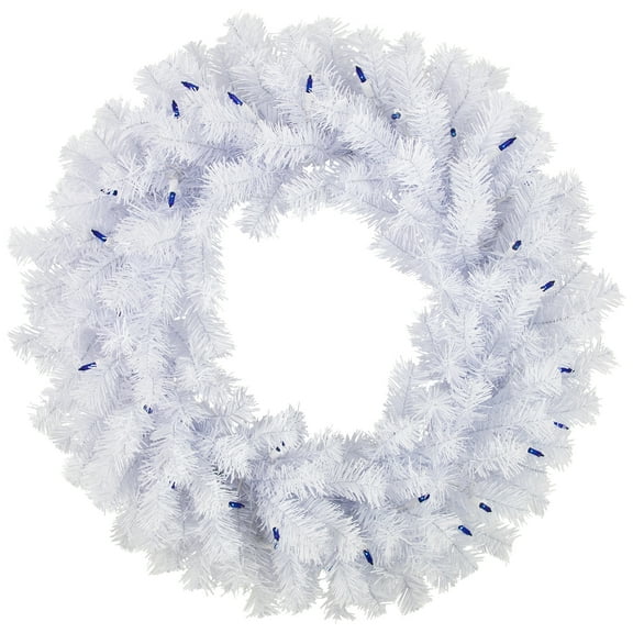 Northlight Pre-Lit Geneva Spruce Artificial Christmas Wreath - 24" - White - Blue Lights