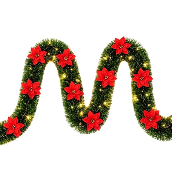 Pre-Lit LED Christmas Garland with Flexible Rattan Design for Balcony Railing Wall Archway Door Frame Holiday Ambient Lighting Decoration