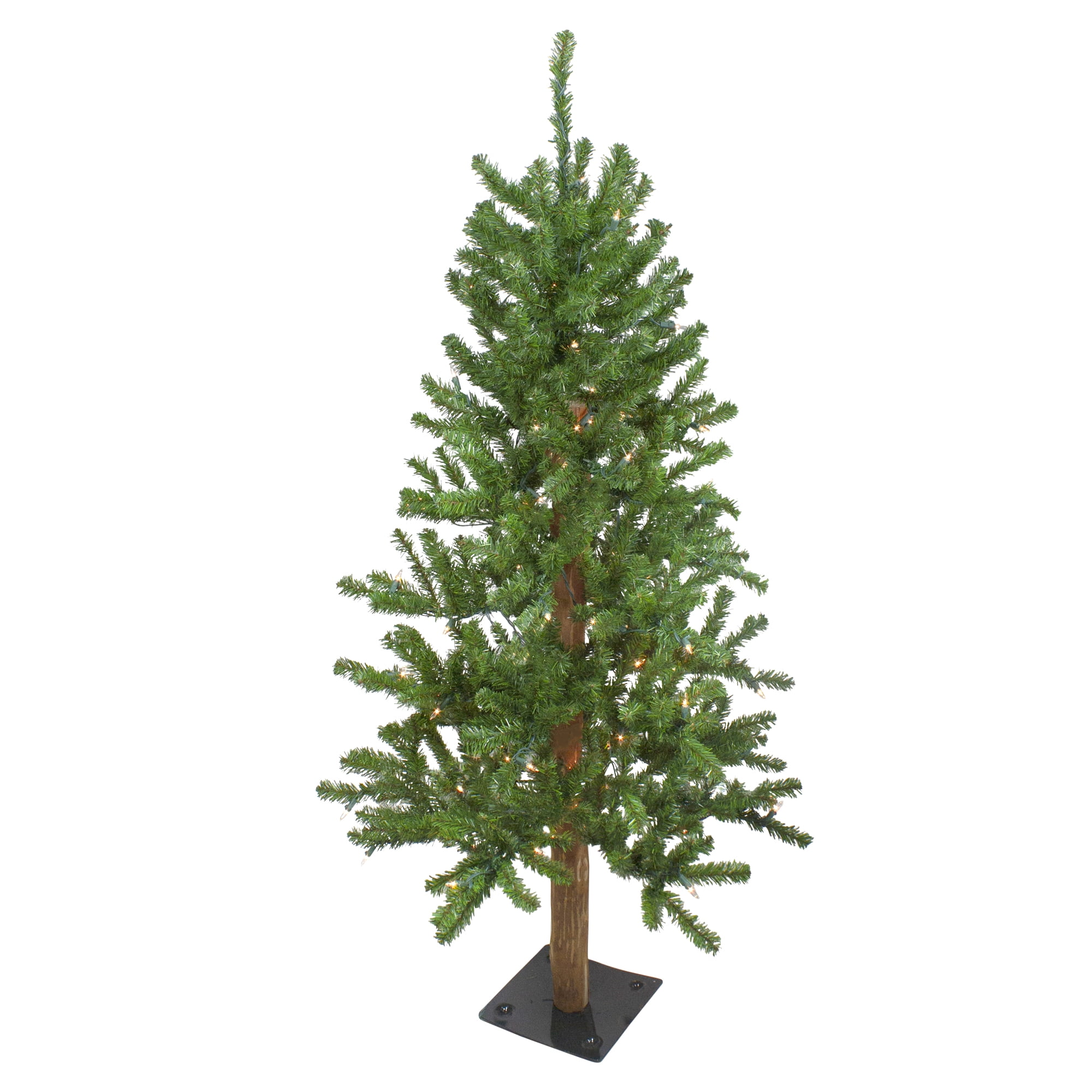 Pre-Lit Medium Alpine Artificial Christmas Tree - Clear Lights 4 Foot