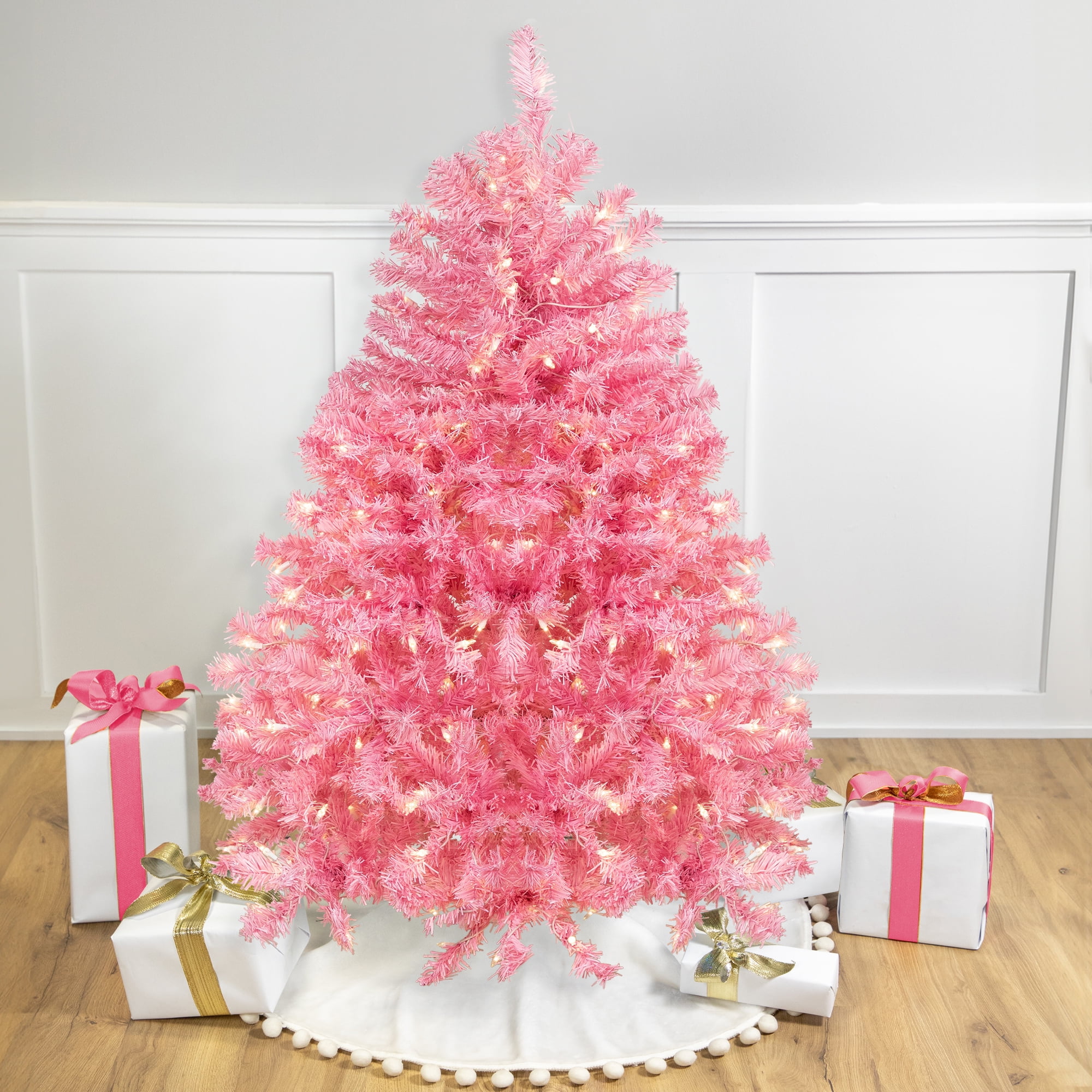 Pre-Lit Medium Pink Pine Artificial Christmas Tree - 4.5' - Clear Lights