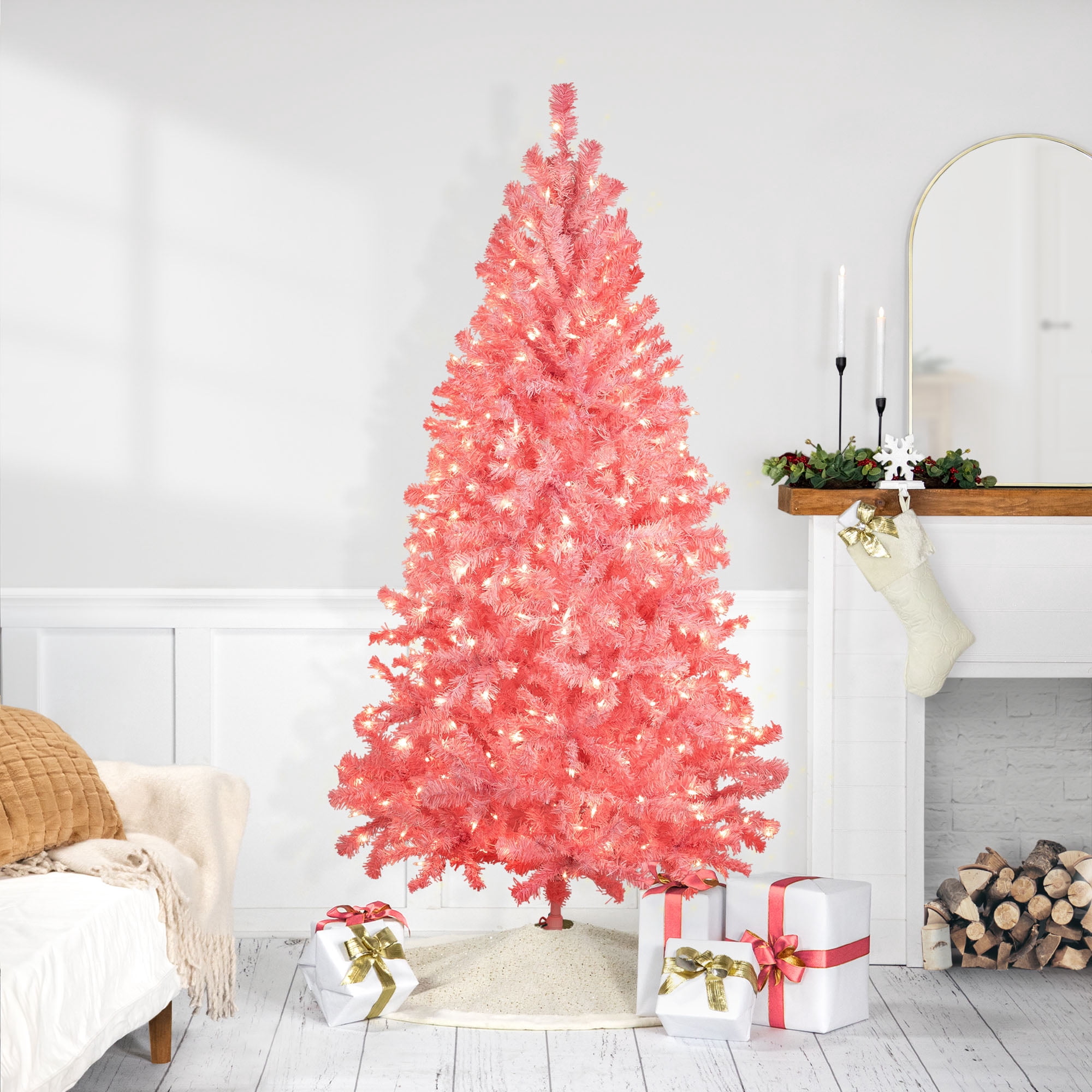 Pre-Lit Medium Pink Pine Artificial Christmas Tree - 6.5' - Clear Lights