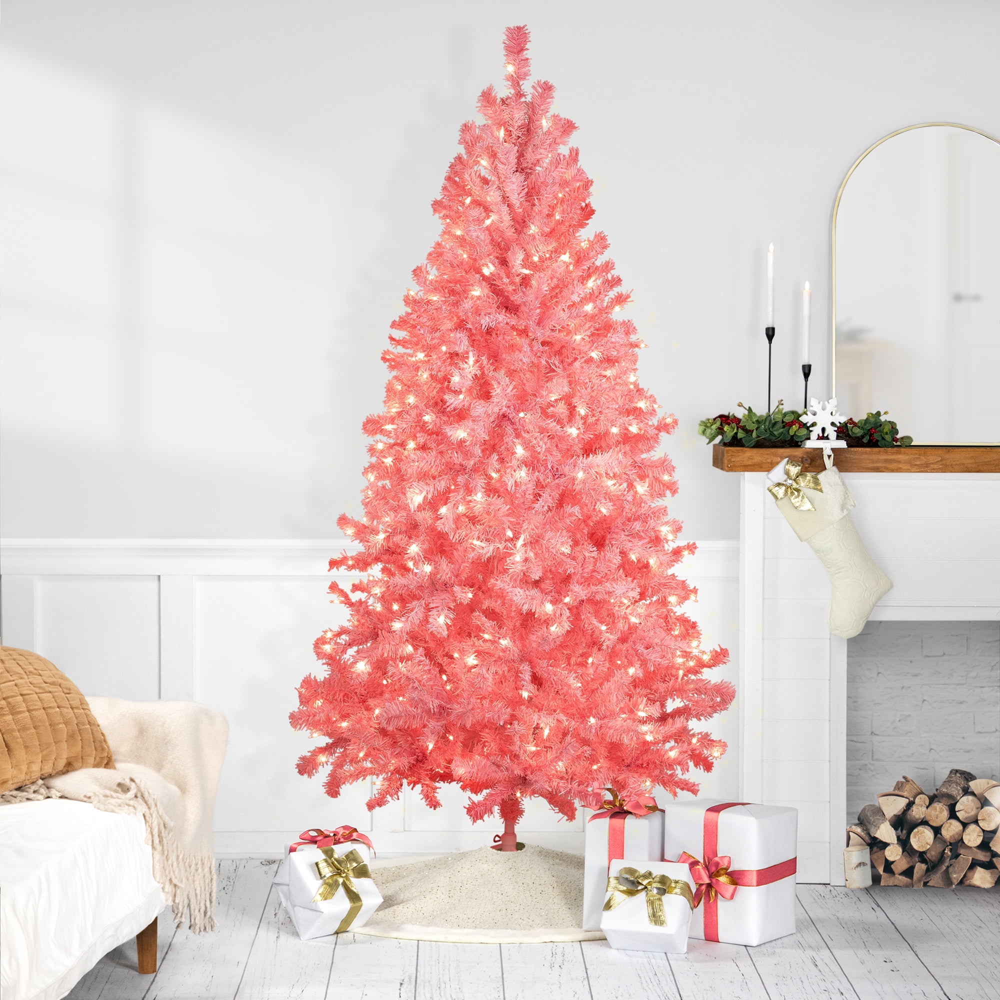 Pre-Lit Medium Pink Pine Artificial Christmas Tree - 7.5' - Clear Lights