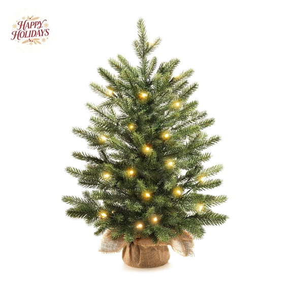 Pre-Lit Mini Artificial Christmas Tree, Indoor Outdoor Christmas Xmas Decorations, Tabletop Pine Tree Decor for New Year Mantel Window Home Party Decor