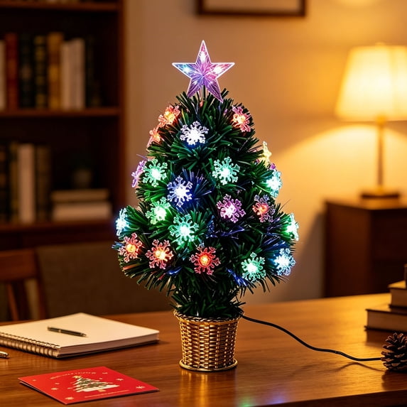 Solid Tech Countertop Pre-Lit Optical Fiber Christmas Artificial Tree, Small Artificial ...