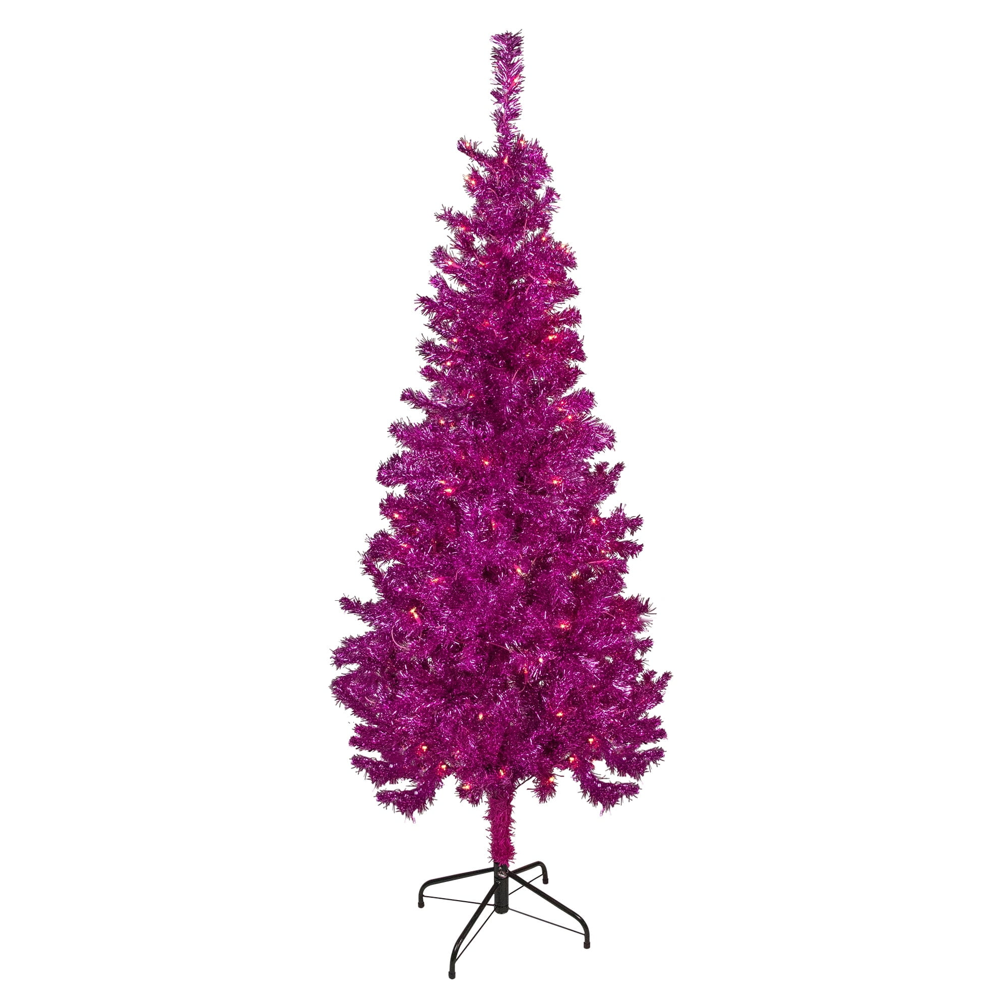 Pre-Lit Pink Artificial Tinsel Christmas Tree  Clear Lights 6 Foot