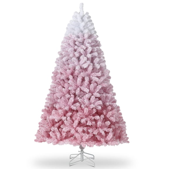 Pre-Lit Pink Ombre Snow-Flocked Artificial Christmas Tree - 800 Warm White LED Lights - 1918 Branch Advice, Collapsible Metal Stand - Indoor/Outdoor Holiday Decor - Color: 9