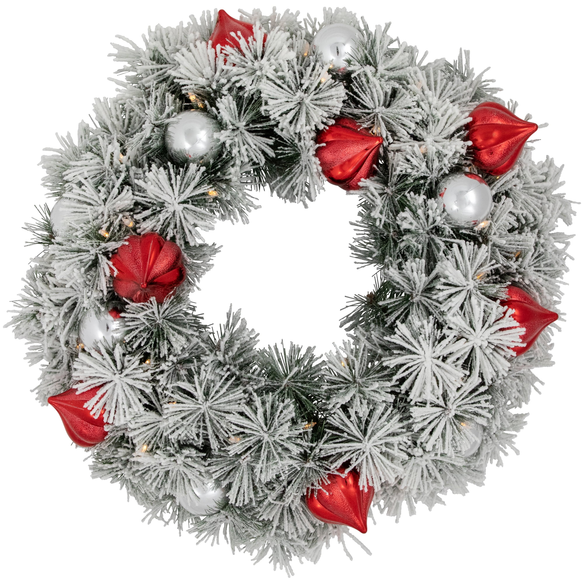 Pre-Lit Snowy Bristle Pine Christmas Wreath 24-Inch Warm White and Multi LED Lights