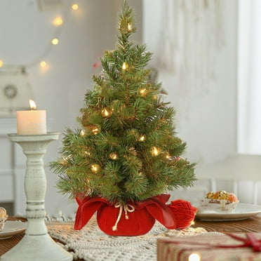 Pre-Lit Tabletop Christmas Tree,Small Artificial Fir Tree With Warm White Led Lights,Vc & Pe Branch Tips,Burlap Base,Battery Operated Mini Xmas Tree,Miniature Artificial Tree Ornaments Home