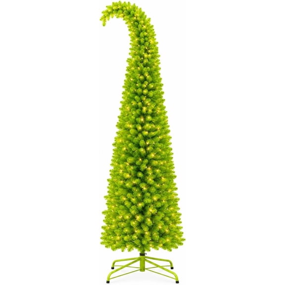 Pre-Lit Whimsical Artificial Christmas Tree with 260 LED Lights, Timer, Bendable Branches, Folding Metal Base and Ball Ornament,4.5ft