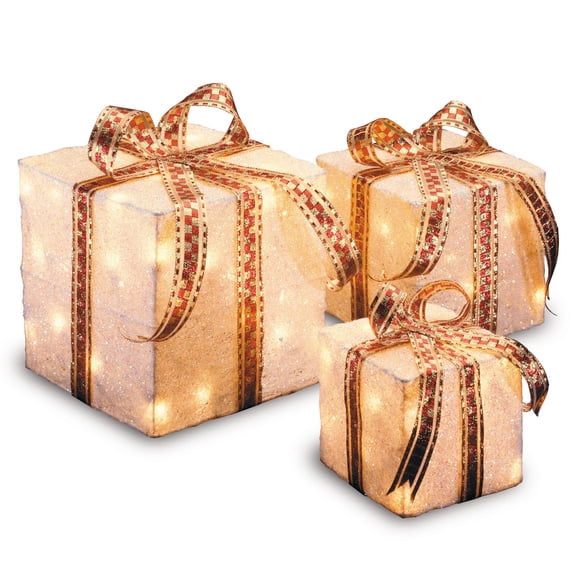 Pre-Lit White Sisal Gift Box Assortment