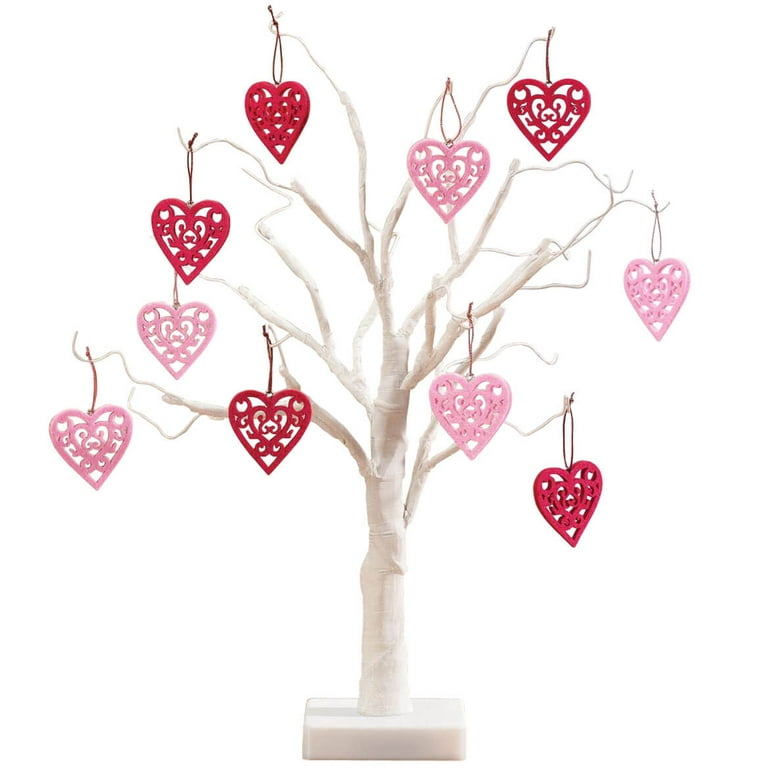 Craftsatin 9.2 x 7.8 Inch Red Wood Valentine's Day Tree Topper Heart Tree  Topper with LED Light for Valentine's Day Party Decoration Tabletop Display