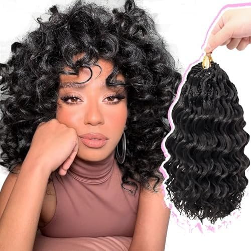 Pre Looped Deep Wave Crochet Hair 10 Inch 7 Packs Short Curly Black Pre Twisted Wave Deep Twist Crochet Braids Synthetic Braiding Hair for Black Women