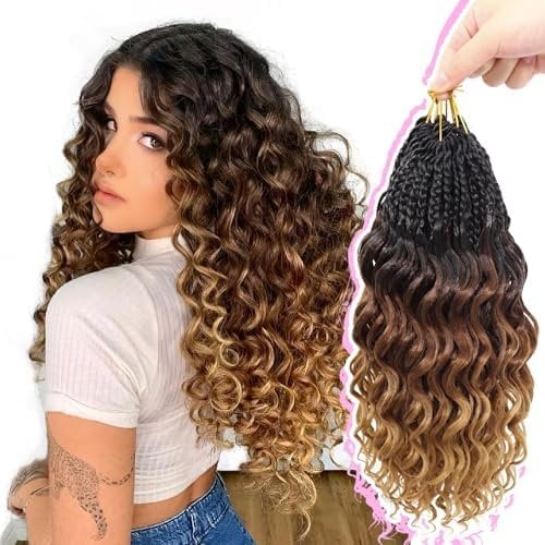 Pre Looped Deep Wave Crochet Hair 14 Inch 7 Packs Short Curly Ombre Brown Blonde Pre Twisted Wave Deep Twist Crochet Braids Synthetic Braiding Hair for Black Women