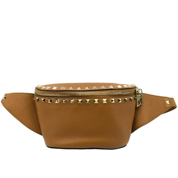 Pre-Owned VALENTINO Spike Leather Belt Bag Camel
