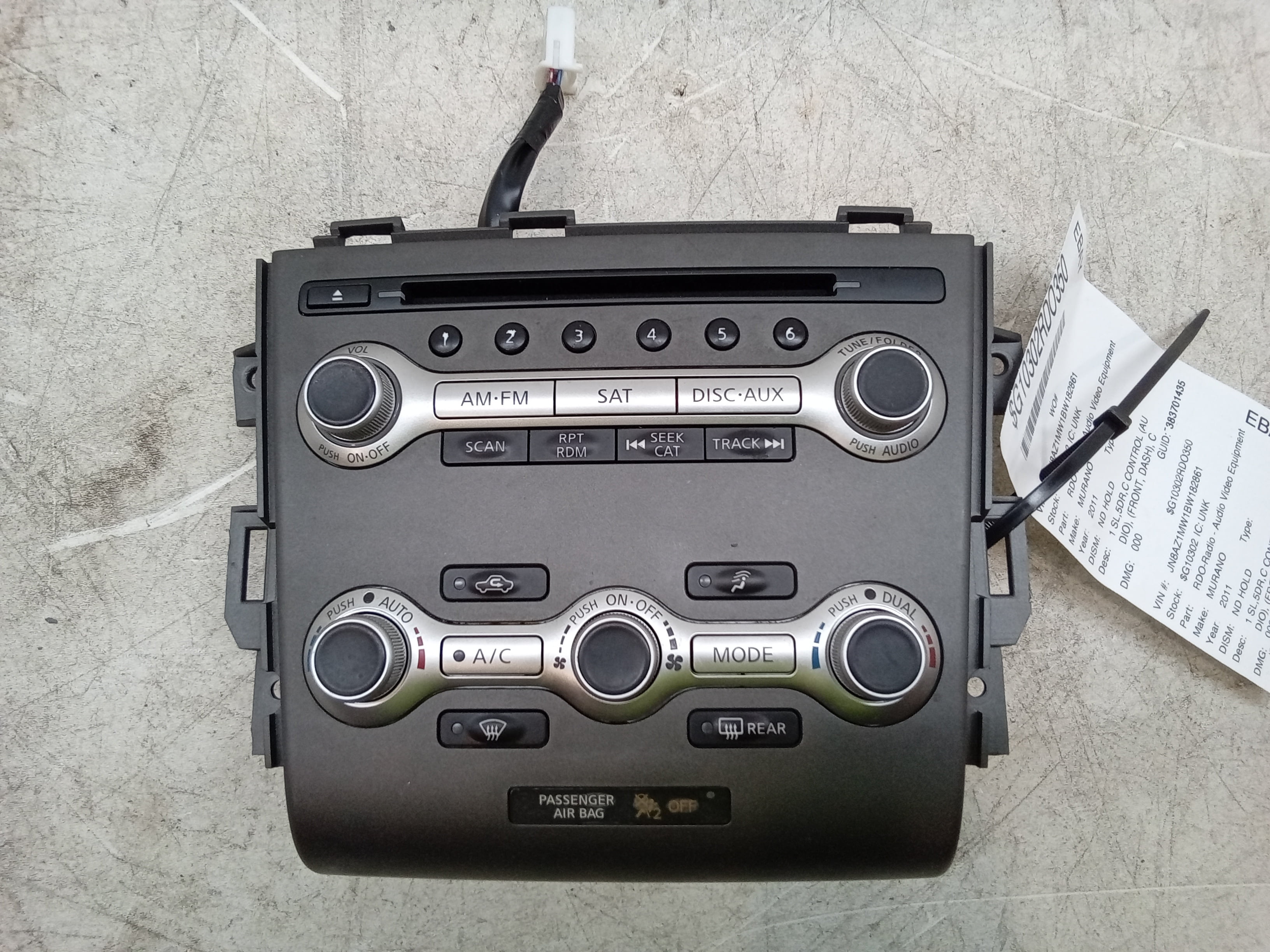 Pre-Owned 11 Nissan Murano Radio Control Panel With Temperature Control OEM - Verify Specific Vehicle Fitment In Description - (Good)