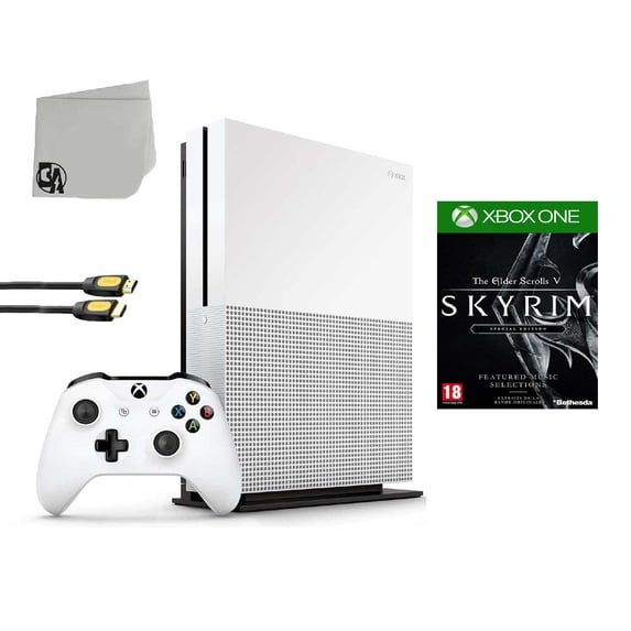 Pre-Owned 234-00051 Xbox One S White 1TB Gaming Console with The Elder Scrolls V- Skyrim BOLT AXTION Bundle