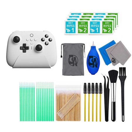Pre-Owned 8BitDo - Ultimate Bluetooth Controller for Nintento Switch and Windows PCs with Dock - White With Cleaning Manual Kit Bolt Axtion Bundle