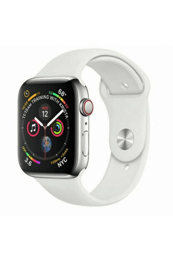 Pre-Owned Apple Watch Series 4 GPS+LTE w/ 44MM Stainless Steel Case & White Sport Band