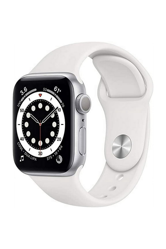 Pre-Owned Apple MG283LL/A, Watch Series 6 Smart Watch, GPS, Aluminum Case with White Sport Band, 10 Hour Battery Life, Silver/40MM, 1, 1, 1