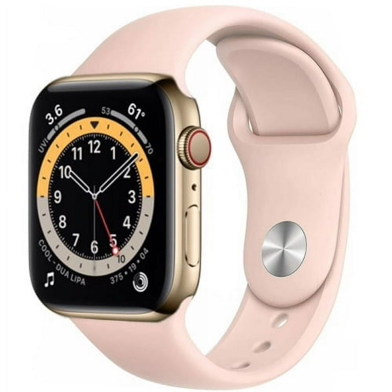 Pre Owned Apple Watch Series 6 40mm GPS Cellular Unlocked Gold Stainless Steel Case Pink Sport Band 2020 Refurbished Fair