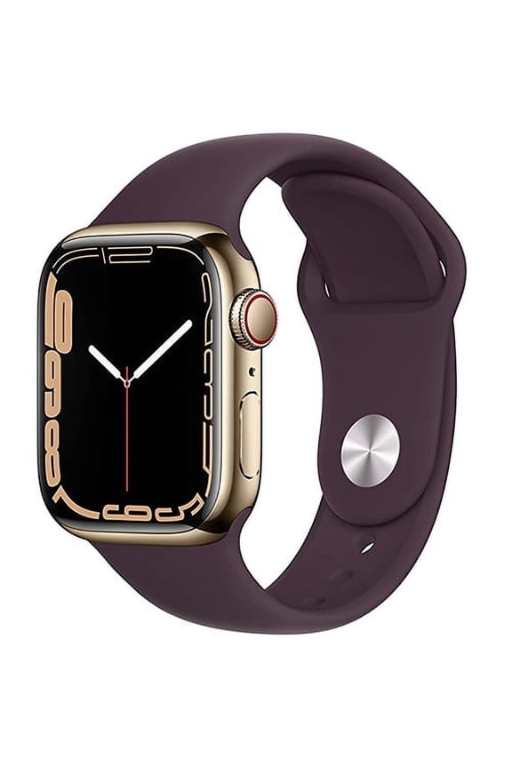 Pre-Owned Apple Watch Series 7 41mm GPS + Cellular Unlocked - Gold Stainless Steel Case - Dark Cherry Sport Band (2021) - Fair