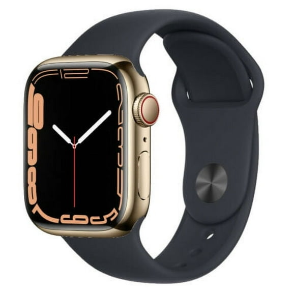 Pre-Owned Apple Watch Series 7 GPS   Cellular 41mm Gold Stainless Steel Black Sport Band