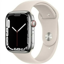 Pre-Owned Apple Watch Series 7 (GPS + Cellular) 45mm Stainless Steel Case with Starlight Sport Band - Silver