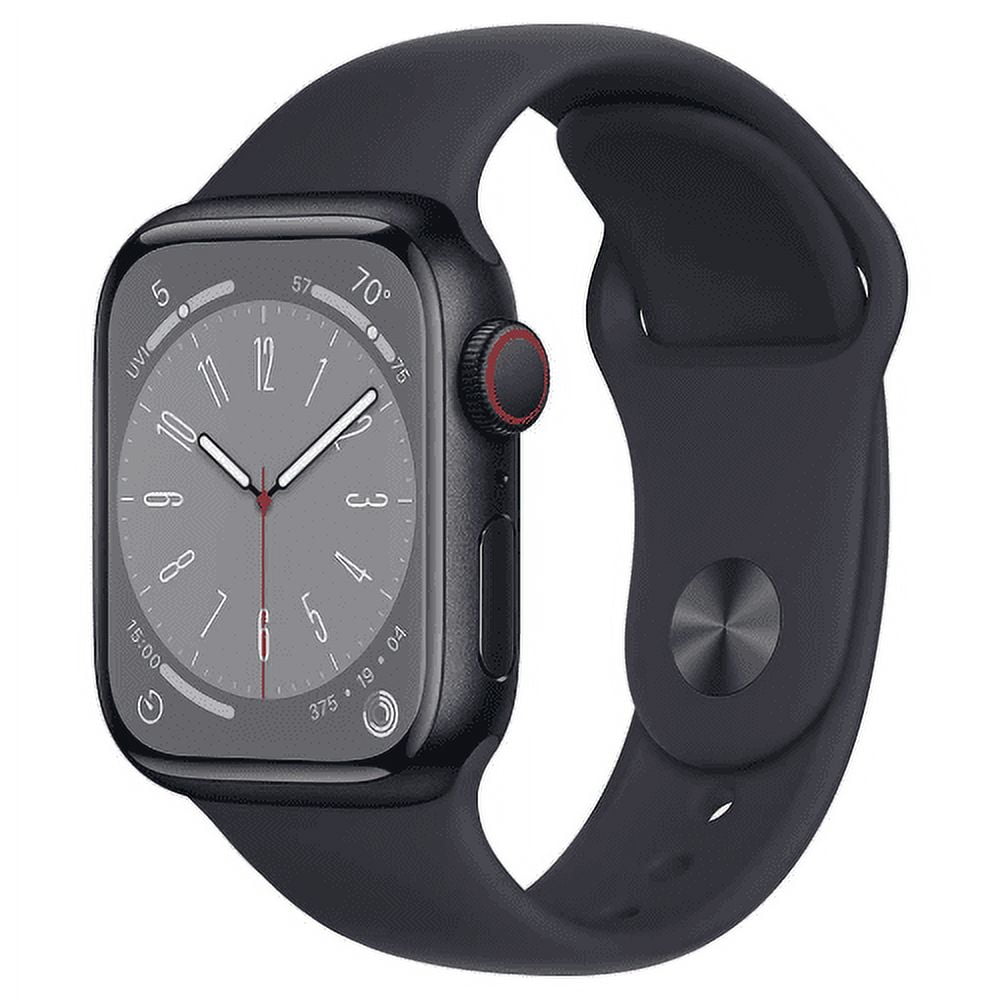 Apple Watch Series 8 GPS + Cellular 41mm Midnight Aluminum Case with Midnight Sport Band - S/M. Fitness Tracker, Blood Oxygen & ECG Apps, Always-On Retina Display