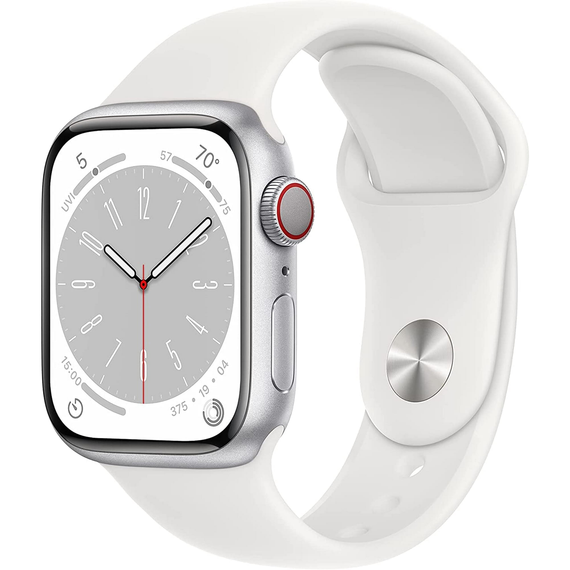 Apple Watch Series 8 41mm Silver Aluminum Case White Sport Band LTE Smart Watch