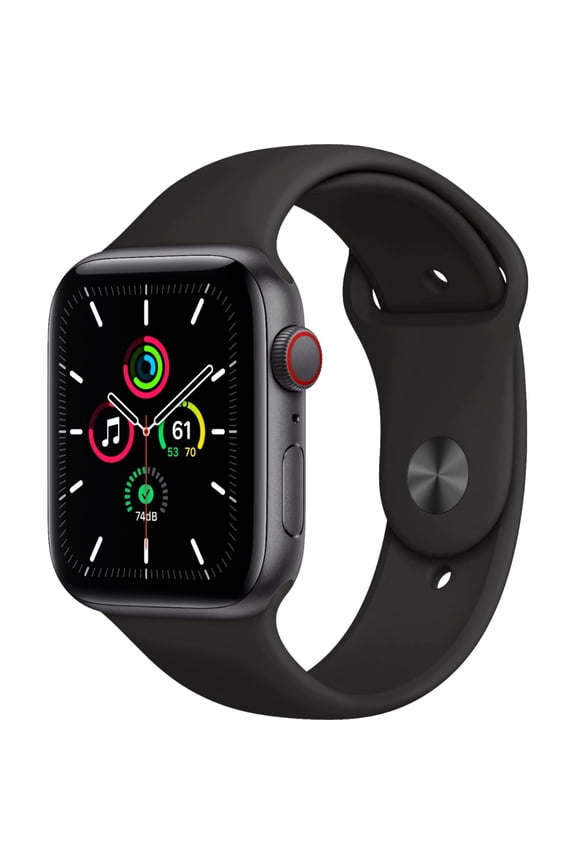 Pre-Owned Apple Watch Series SE, Smart Watches, GPS + Cellular 10 Hours Battery Life, Black Sport Band with Space Gray Aluminum Case/44MM ,1 Each, 1, 1