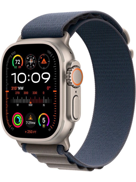 Pre-Owned Apple Watch Ultra 2 GPS + Cellular 49mm Titanium Case with Blue Alpine Loop Band, Large