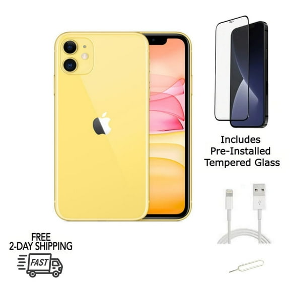 Pre-Owned Apple iPhone 11 (Fully Unlocked) 256GB Yellow (A2111) & Pre-Installed Tempered Glass