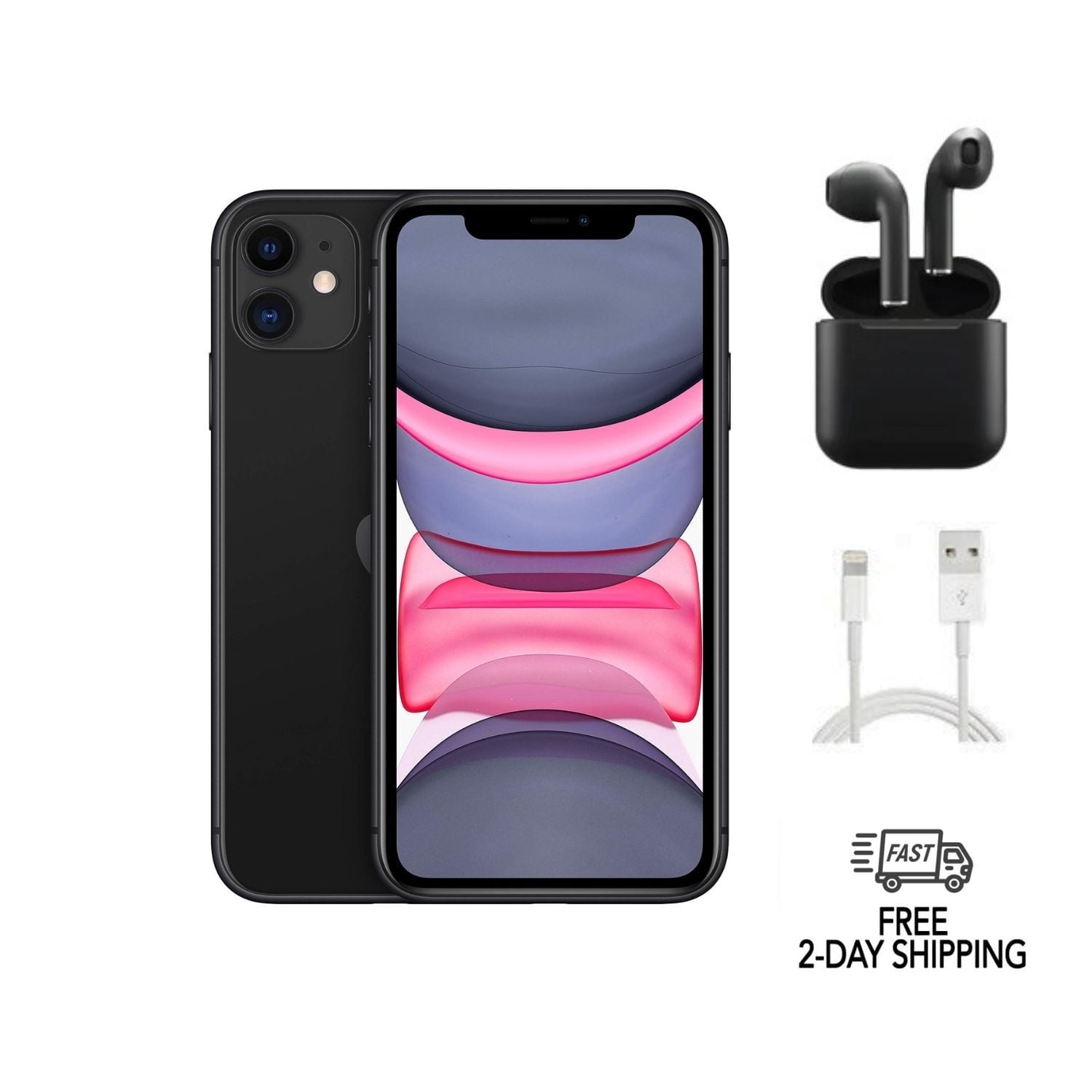 Pre-Owned Apple iPhone 11 (Fully Unlocked) 64GB Black (A2111) with Wireless Earbuds