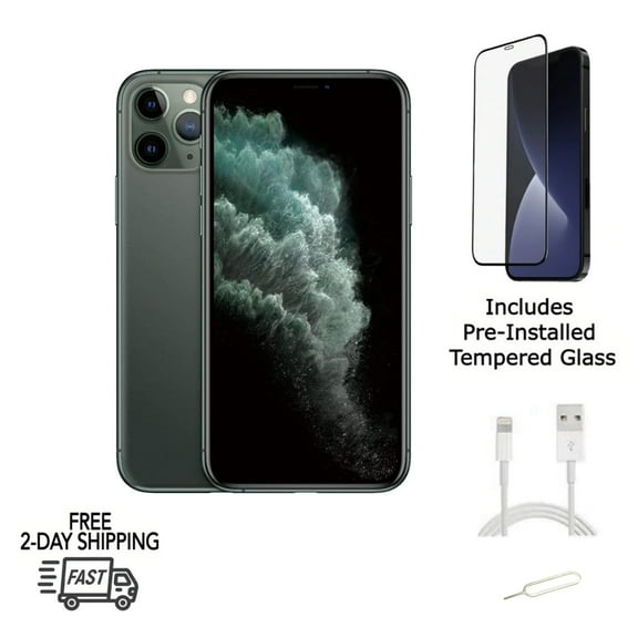 Pre-Owned Apple iPhone 11 Pro (Unlocked) 256GB Midnight Green (A2160) Bundle with Pre-Installed Tempered Glass