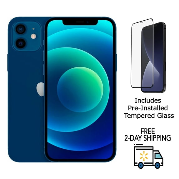 Pre-Owned Apple iPhone 12 Mini A2176 (Fully Unlocked) 256GB Blue (Grade C) w/ Pre-Installed Tempered Glass