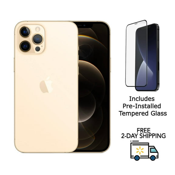 Pre-Owned Apple iPhone 12 Pro (Unlocked) 128GB Gold (A2341) Bundle with Pre-Installed Tempered Glass
