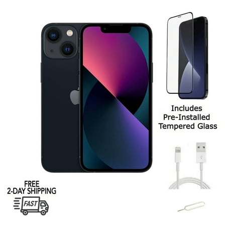 Pre-Owned Apple iPhone 13 Mini (Fully Unlocked) 128GB Midnight Black & Pre-Installed Tempered Glass