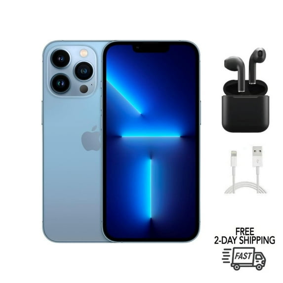 Pre-Owned Apple iPhone 13 Pro (Fully Unlocked) 128GB Sierra Blue (A2483) Bundle with Wireless Earbuds