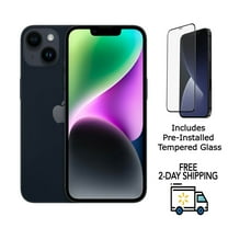 Pre-Owned Apple iPhone 14 (Fully Unlocked) 128GB Midnight (A2649) Bundle with Pre-Installed Tempered Glass