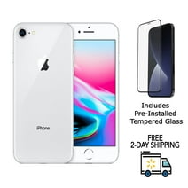 Pre-Owned Apple iPhone 8 A1863 (Fully Unlocked) 128GB Silver (Grade C) w/ Pre-Installed Tempered Glass