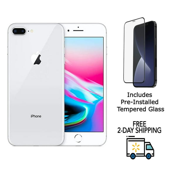 Pre-Owned Apple iPhone 8 Plus A1897 (GSM Unlocked) 256GB Silver (Grade C) w/ Pre-Installed Tempered Glass