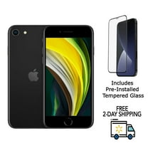 Pre-Owned Apple iPhone SE (2nd Gen) (Unlocked) 64GB Black (A2275) Bundle with Pre-Installed Tempered Glass