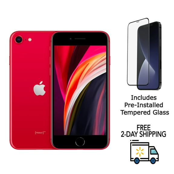 Pre-Owned Apple iPhone SE (2nd Gen) (Unlocked) 64GB Red (A2275) Bundle with Pre-Installed Tempered Glass
