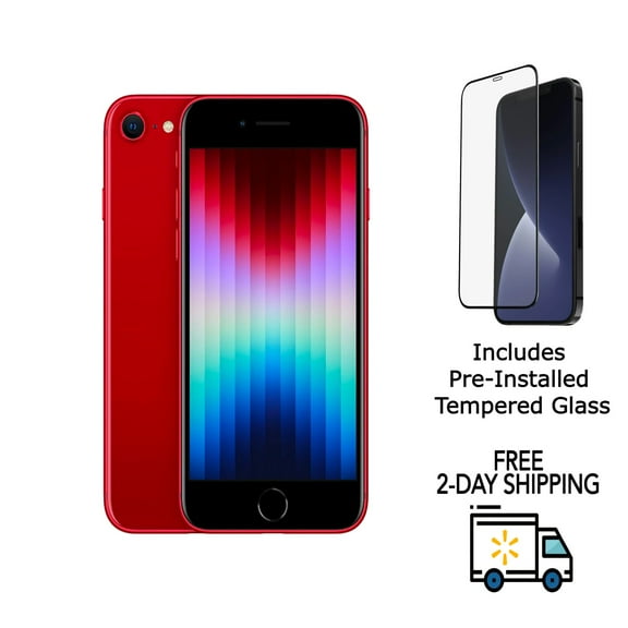 Pre-Owned Apple iPhone SE (3rd Gen) (Unlocked) 256GB Red (A2595) Bundle with Pre-Installed Tempered Glass